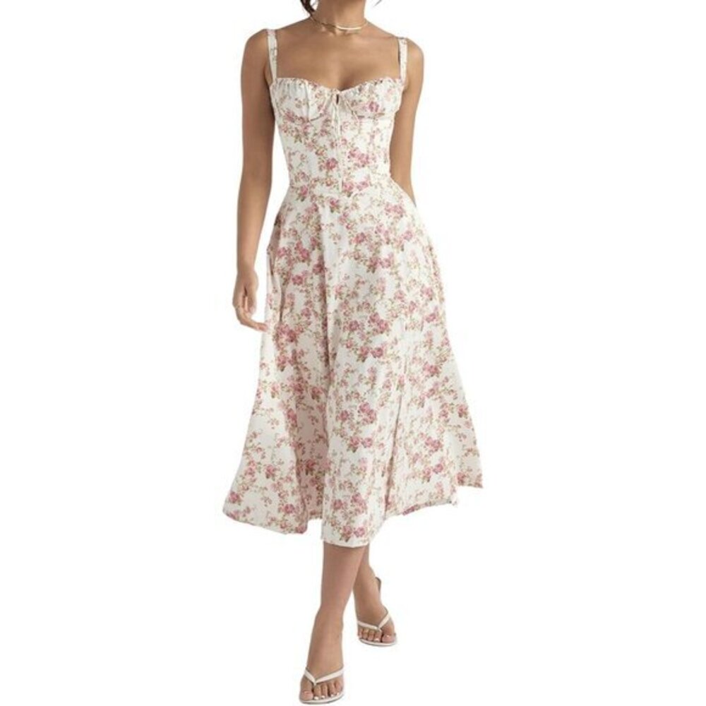 Spaghetti Strap Corset Sleeveless Floral Cottagecore Dress